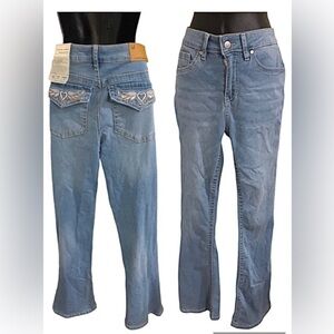 Austin Landing midrise bootcut embroidered flap pocket medium wash jeans sz 7/28